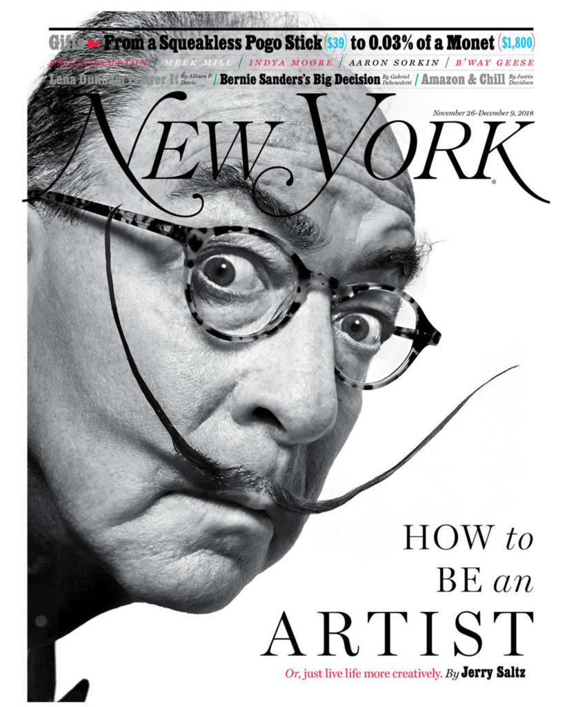 New York Magazine art critic Jerry Saltz as Salvador Dalí, based on a photograph by Philippe Halsman. Photo-Illustration: Joe Darrow for New York Magazine.