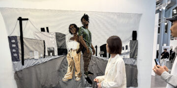 Kandy G Lopez, "TAYINA & JORDAN," Yarn and repurposed clothing 90 x 150 in, 228.6 x 381 cm