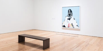 Installation view of Amy Sherald: American Sublime (Whitney Museum of American Art, New York, April 9-August 10, 2025). Michelle LaVaughn Robinson Obama, 2018. Photograph by Tiffany Sage/BFA.com. © BFA 2025