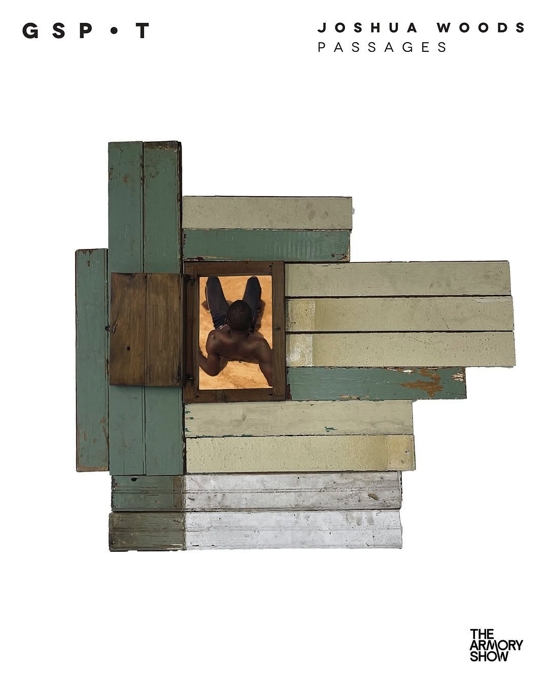 Joshua Woods, Passage #2 — chromogenic print in a wooden window pane on floorboards.