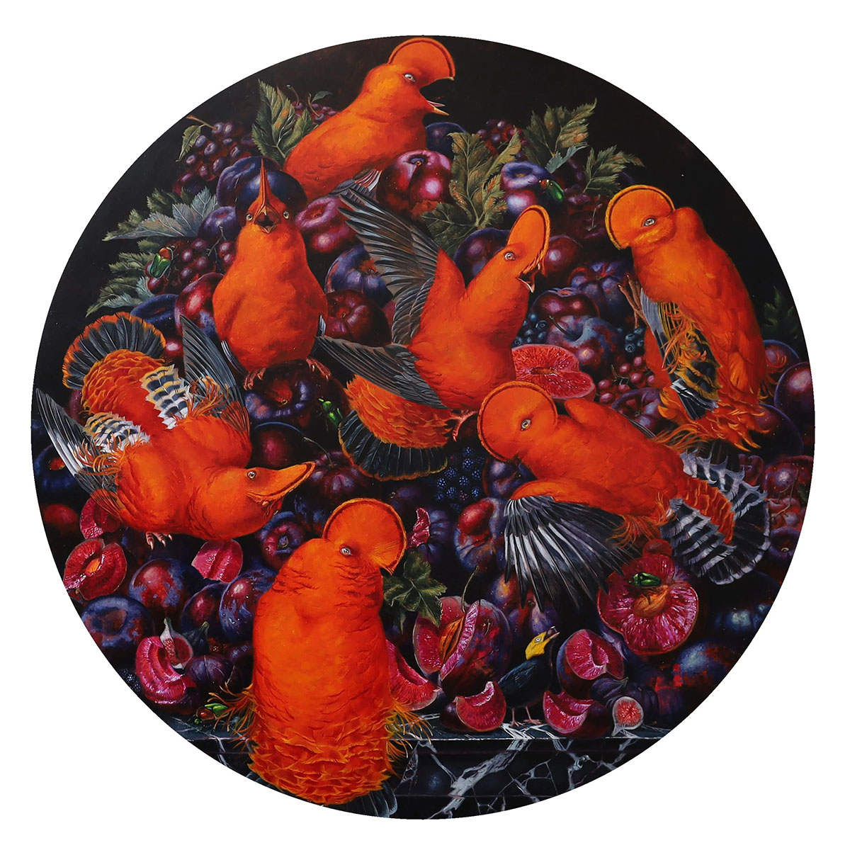 Bacchanalia 336” diam. oil on panel 2025