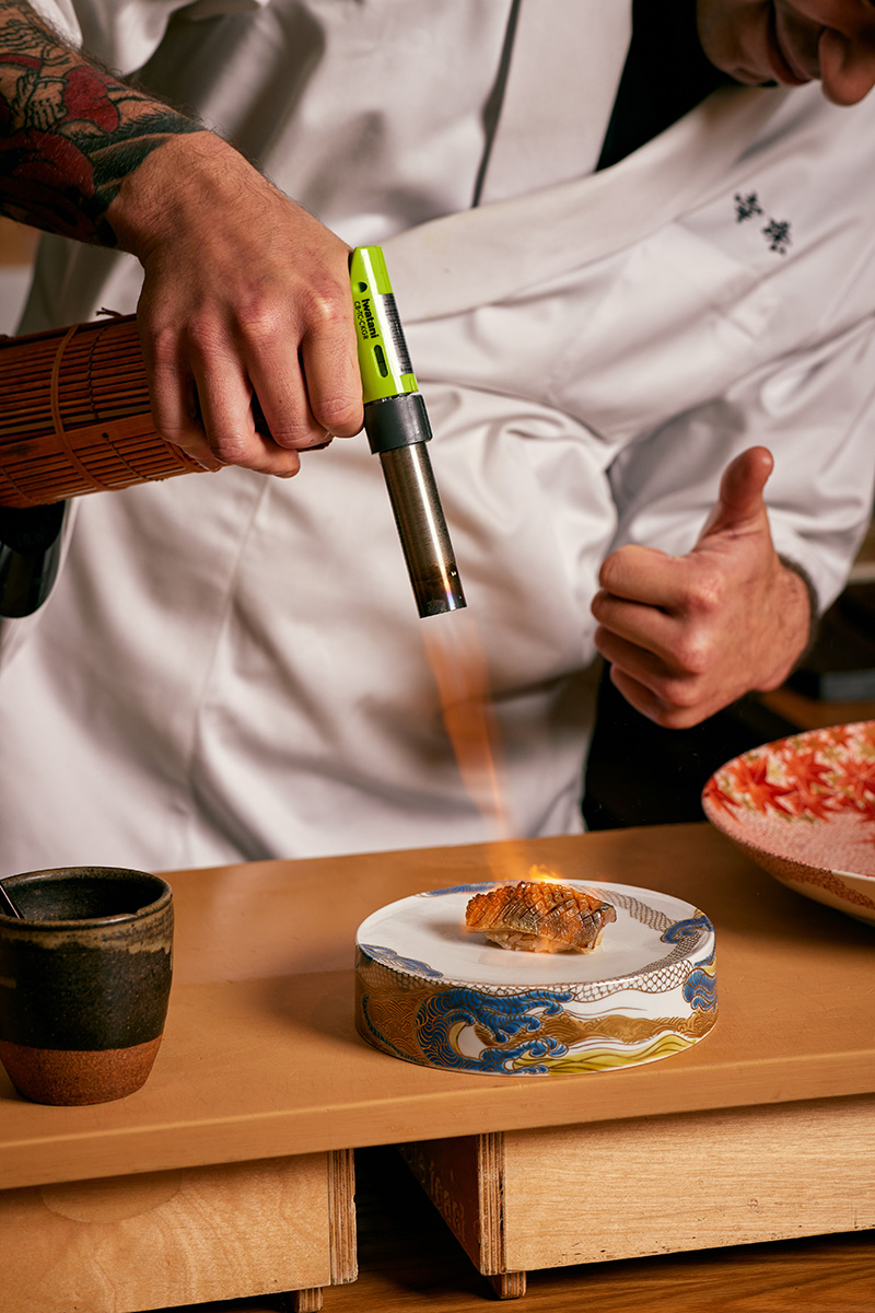 Chef Kevin torching Nigiri